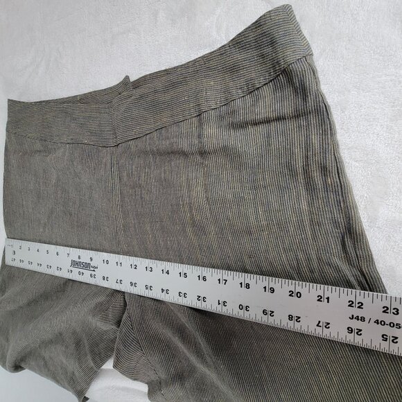CAbi Carol Anderson Womens Linen Wide-Leg Pants Size 12 Beige Blue Pinstripe New - Picture 9 of 12